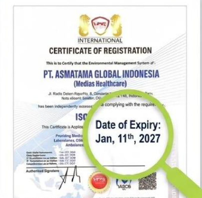 Sertifikat ISO 14001:2015 PT Asmatama Global Indonesia